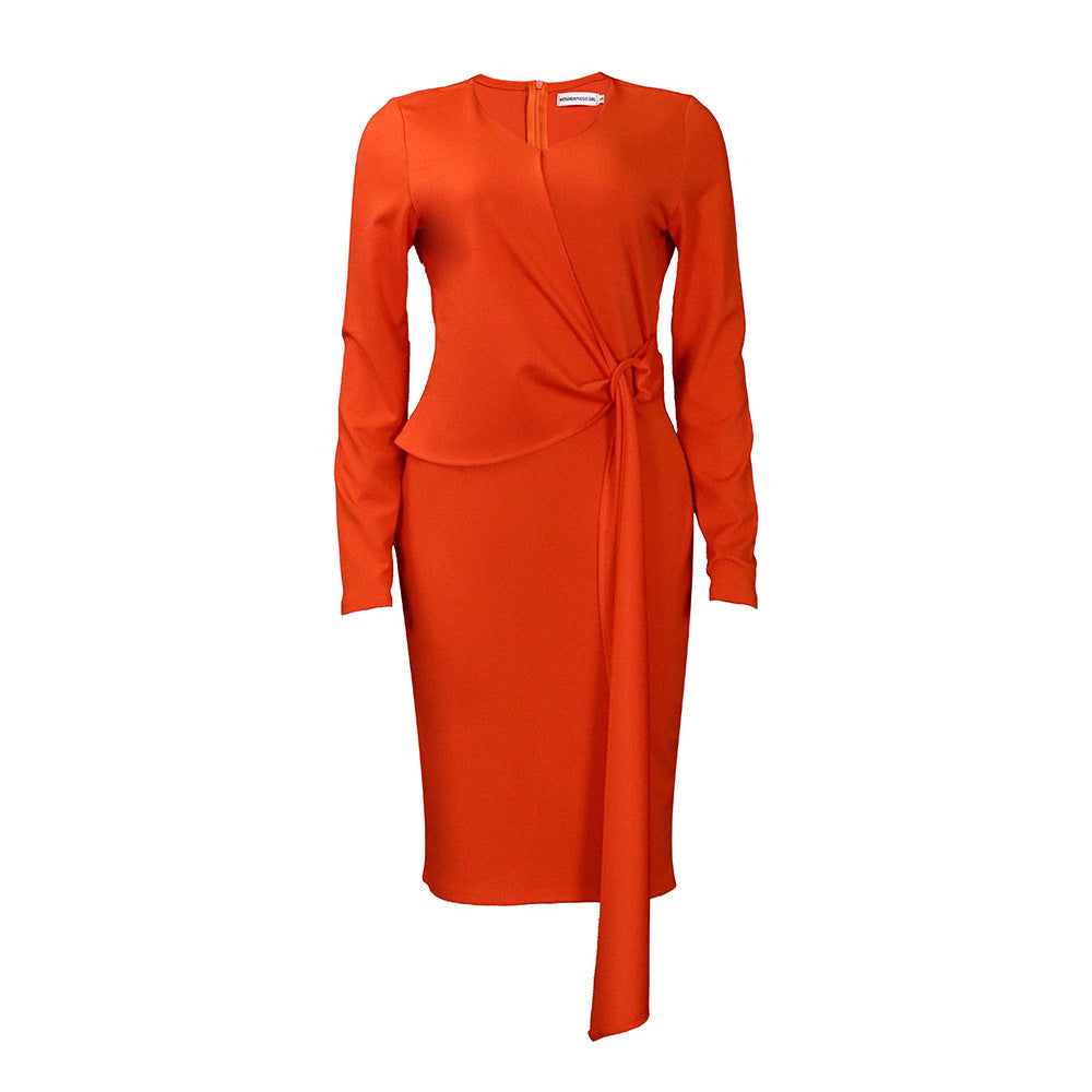 Women Dress Fashion plus Size V-neck Long-Sleeve Dress